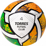 Мяч футзальный TORRES Futsal Club р.4, 10 пан. ПУ, 4 под. сл, гибрид. сш. бело-зел-оранж FS323764