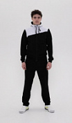 Костюм спорт мужской Aqama Club cotton suit  х/б с капюшоном чер/бел