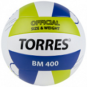 Мяч волейбольный TORRES BM400 арт.V42315 р.5 синт.кожа ТПУ, клееный, бело-сене-зеленый