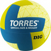 Мяч волейбольный TORRES Dig арт.V22145 р.5 синт.кожа ТПE, клееный горчично-бирюзово-бежевый